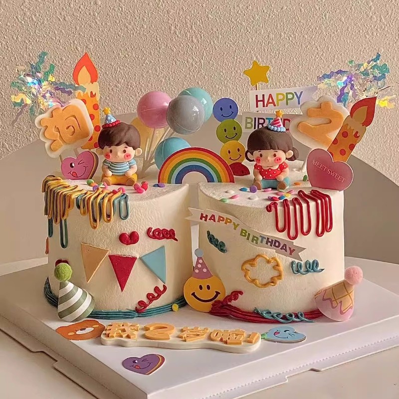 卡通可爱男孩女孩蛋糕装饰双胞胎宝宝周岁百天生日蛋糕摆件插件,节庆用品/礼品,节日装扮用品,淘宝优惠券,粉丝福利购,淘宝优惠卷