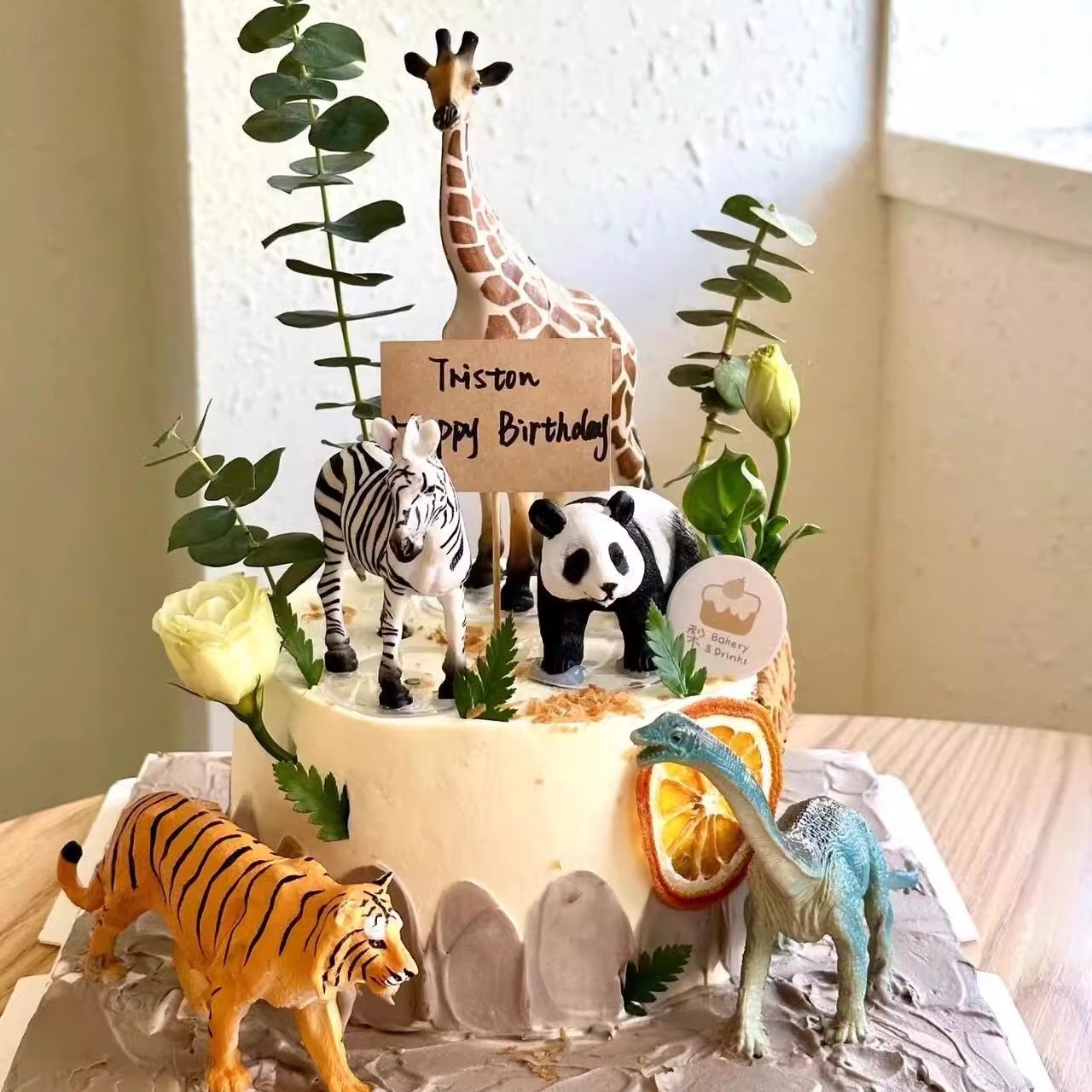 动物园蛋糕装饰摆件长颈鹿大熊猫大象森系宝宝生日甜品台烘焙插件