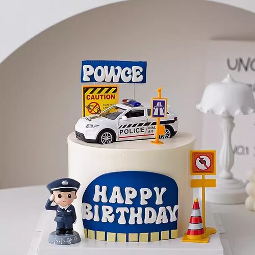 警察警车生日蛋糕装饰品摆件警察叔叔生日派对甜品台烘焙插件配件