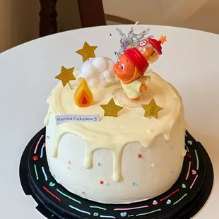 网红同款生日蛋糕装饰摆件卡通可爱吹泡泡星星人烘焙派对装扮插件