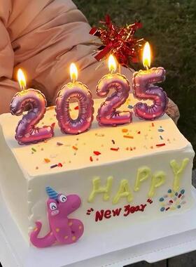 2025蛇年跨年新年2025数字蜡烛蛋糕装饰插件玫紫色波点蛋糕蜡烛