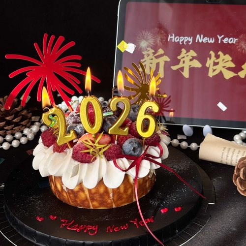2026新年巴斯克蛋糕装饰数字蜡烛插件跨年快乐马年除夕夜甜品摆件