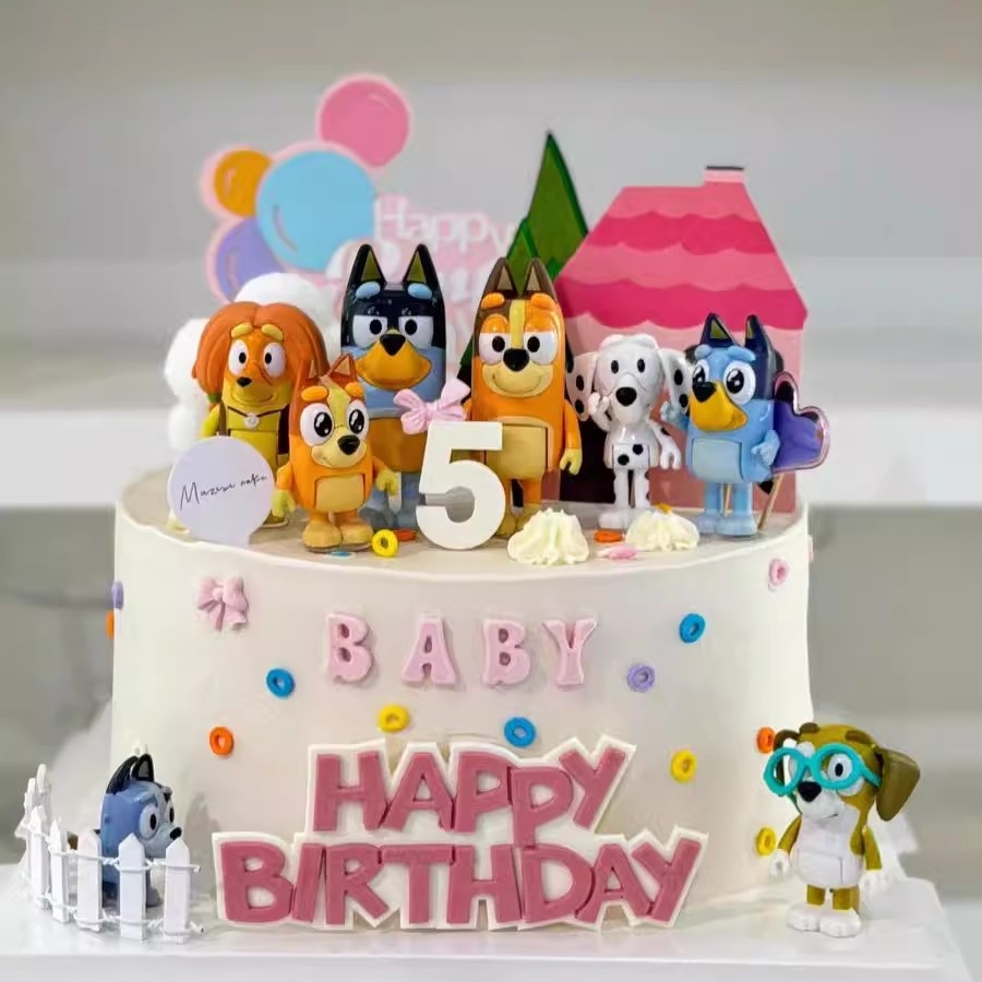 儿童生日小狗布鲁依公仔蛋糕装饰摆件卡通小房子椰树烘焙装扮插件