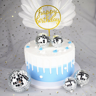 生日蛋糕装饰摆件ins风镜面球蕾丝玻璃球烘焙西点装饰场景装扮