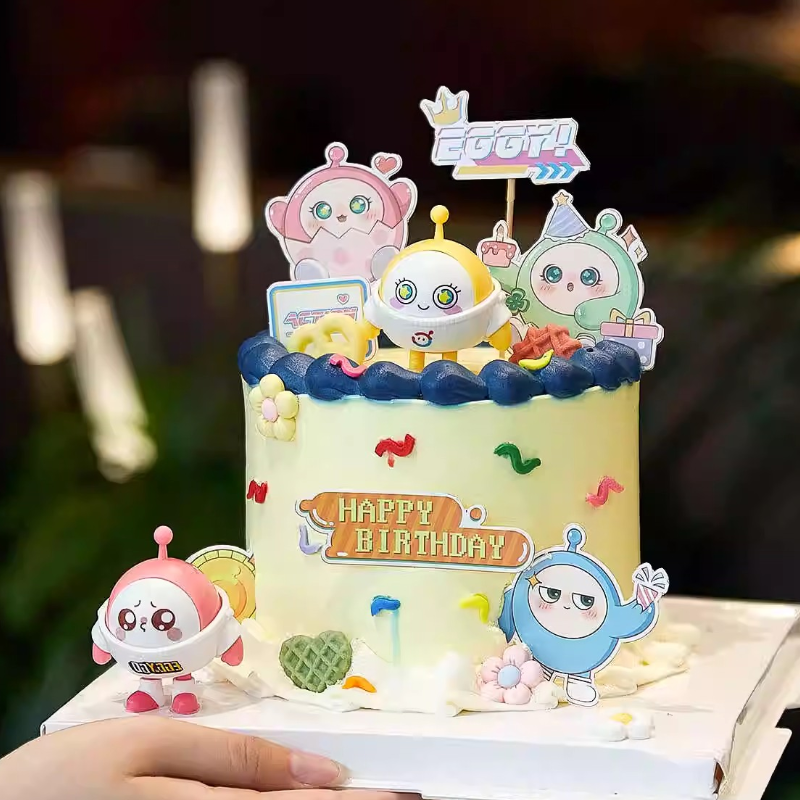 蛋仔派对公仔蛋糕装饰摆件儿童男女孩生日快乐甜品台装扮烘焙插件