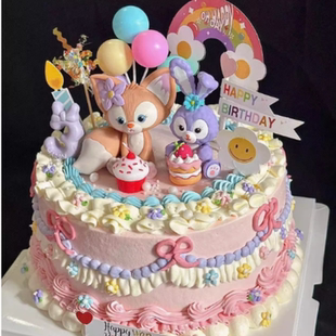 紫色露露茶话会甜品公仔蛋糕装饰摆件星戴兔琳娜狐狸烘焙装扮插件