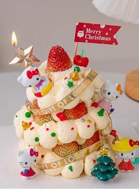 2025圣诞节蛋糕装饰Merry Christmas小旗网红钻石五角星蜡烛插件