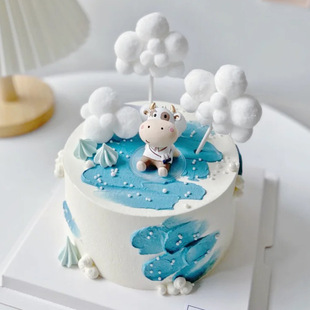生日蛋糕装饰摆件勇敢牛牛六一儿童节周岁宝宝可爱牛同学小男孩