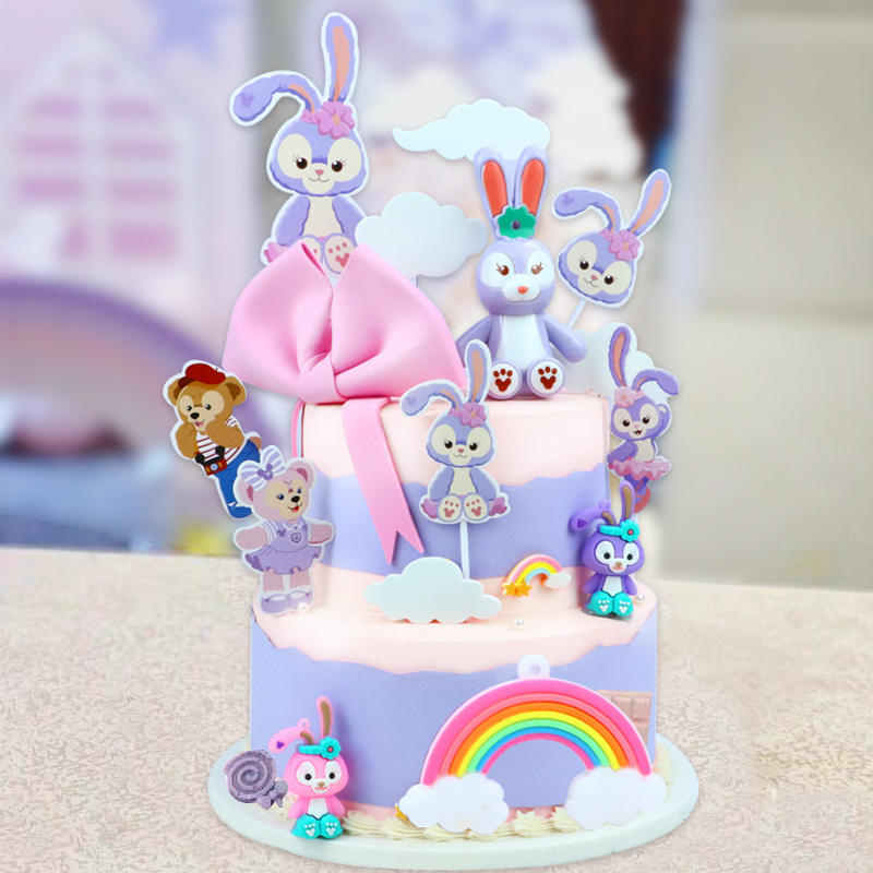 紫色兔子公主甜品台插旗蛋糕装饰
