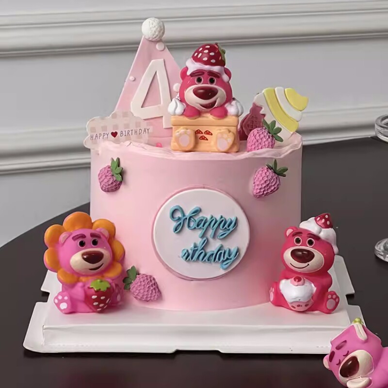 草莓熊蛋糕装饰摆件下午茶甜品派对网红可爱粉色小熊儿童生日装扮