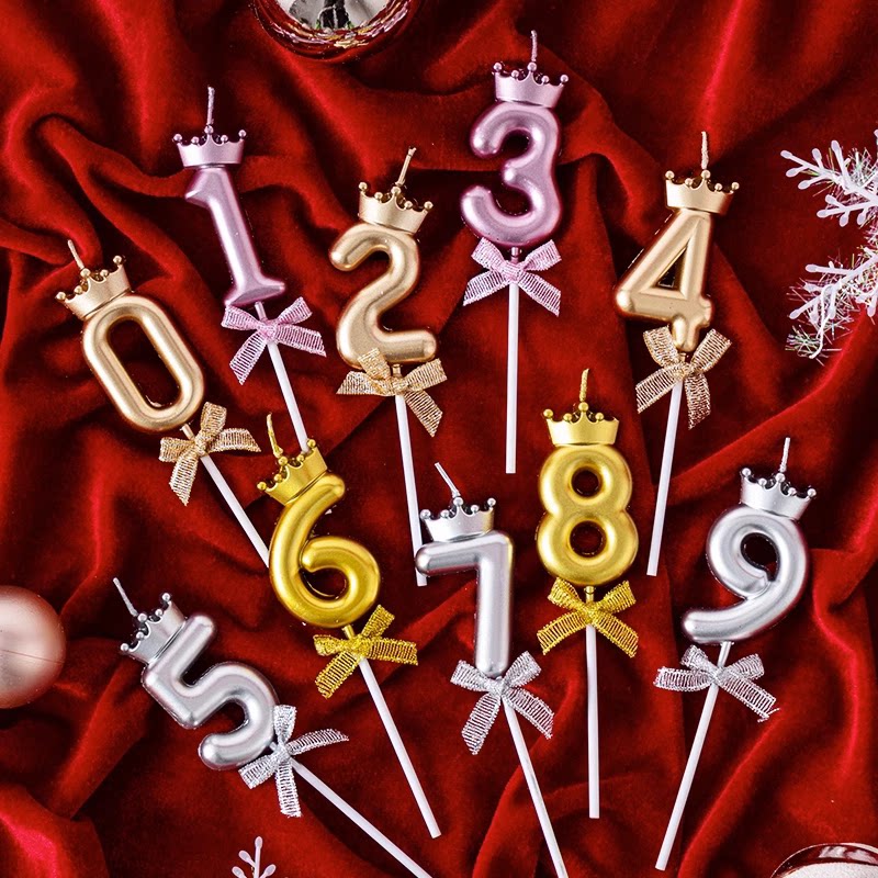 网红皇冠蝴蝶结0-9数字蜡烛插件生日蛋糕装饰周岁甜品台派对装扮 - 金龙烘焙家居大世界出品