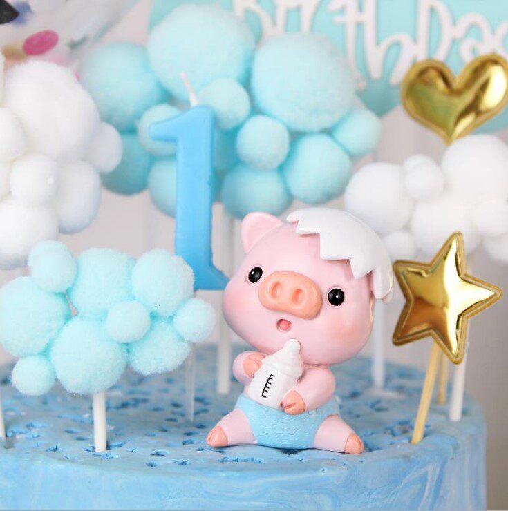 生日蛋糕装饰摆件 烘焙蛋糕蛋壳奶瓶小猪 猪宝宝周岁满月场景摆台