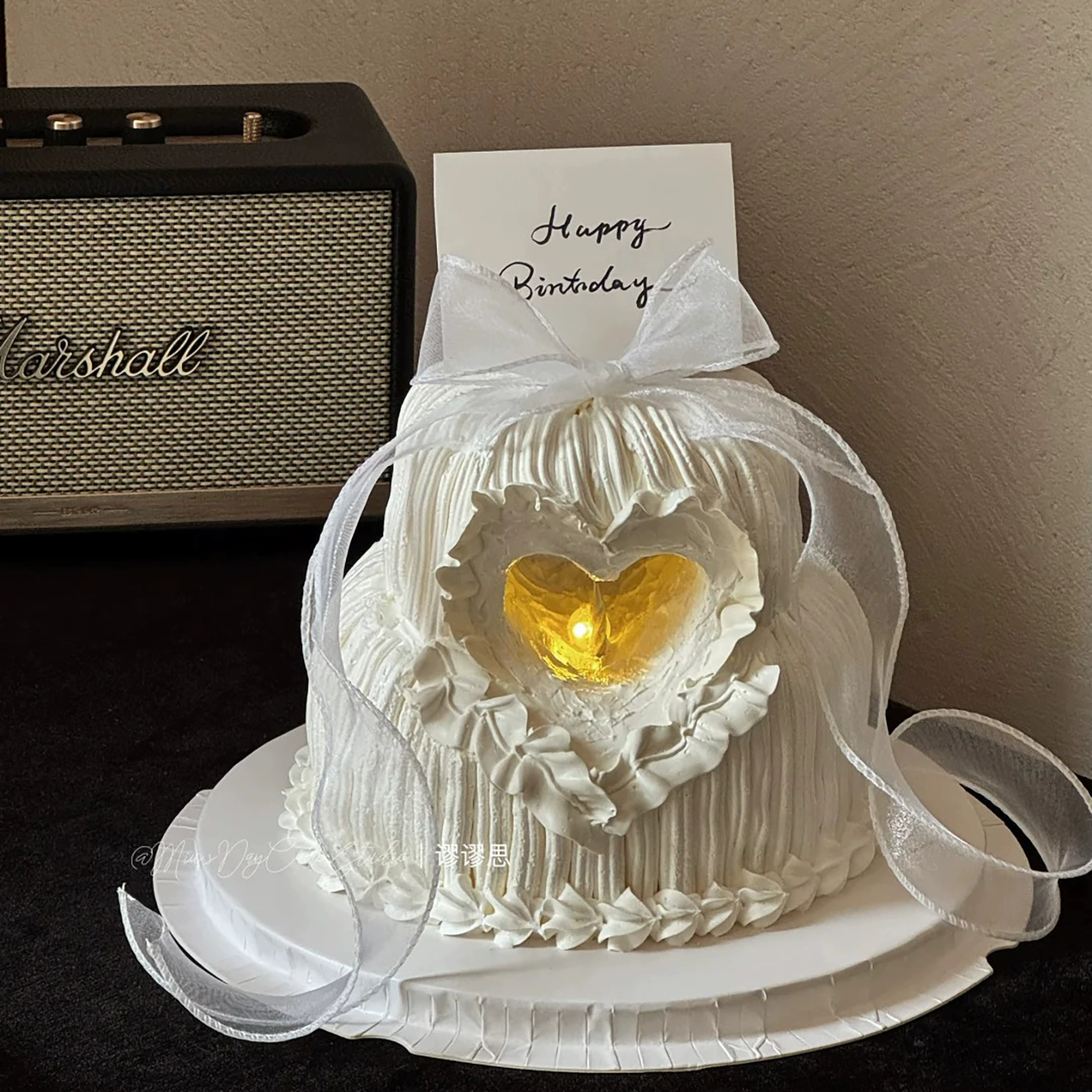 小红书ins网红镂空爱心形发光蛋糕装饰白色鱼尾丝带仙女女神生日