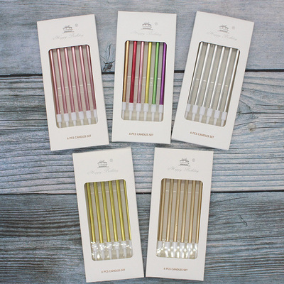 烘焙蛋糕蜡烛电镀金色银色金属质感长杆复古铅笔生日派对炫彩蜡烛