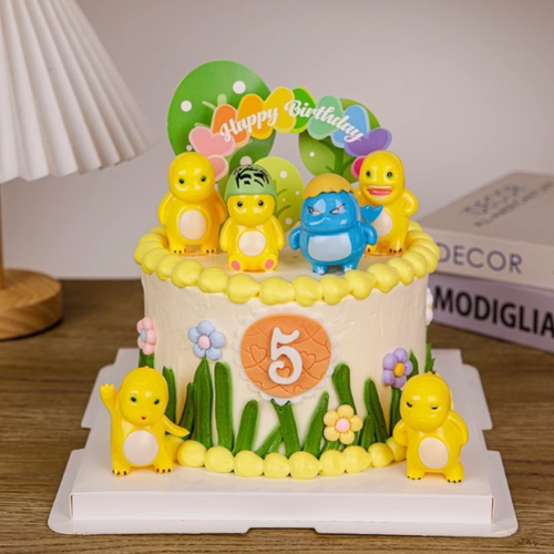 网红款奶龙蛋糕装饰摆件可爱胖胖小奶龙ins五彩拱门插旗森系小树