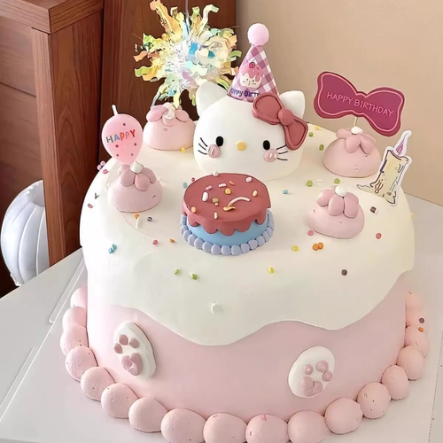 网红KT猫凯蒂猫软胶蛋糕装饰摆件三丽鸥库洛米生日甜品台烘焙插件