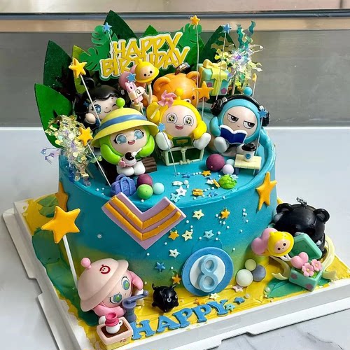 野餐蛋仔派对玩偶手办小男孩10岁生日蛋糕装饰男宝宝儿童周岁