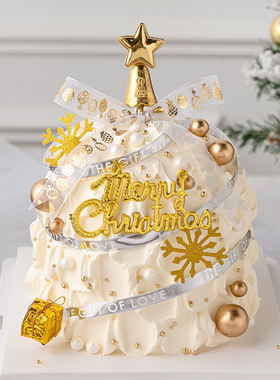 圣诞节蛋糕装饰Merry Christmas插件铃铛雪花礼包摆件丝带围边