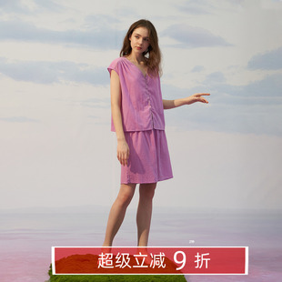 送眼罩袋子 朵朵可可甜美睡衣女夏薄款 纯棉V领无袖 中裤 家居服套装