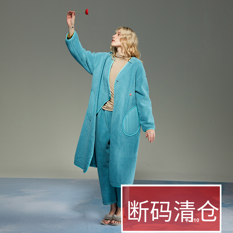 朵朵可可女复古风带衬里毛绒睡袍