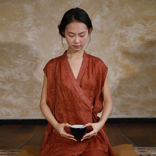 朵朵可可2026夏古风睡衣女无袖长裤茶大师超薄苎麻汉服家居服套装