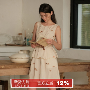 家居服套装 背心短裤 甜美全棉印花一字领无袖 朵朵可可睡衣女夏季