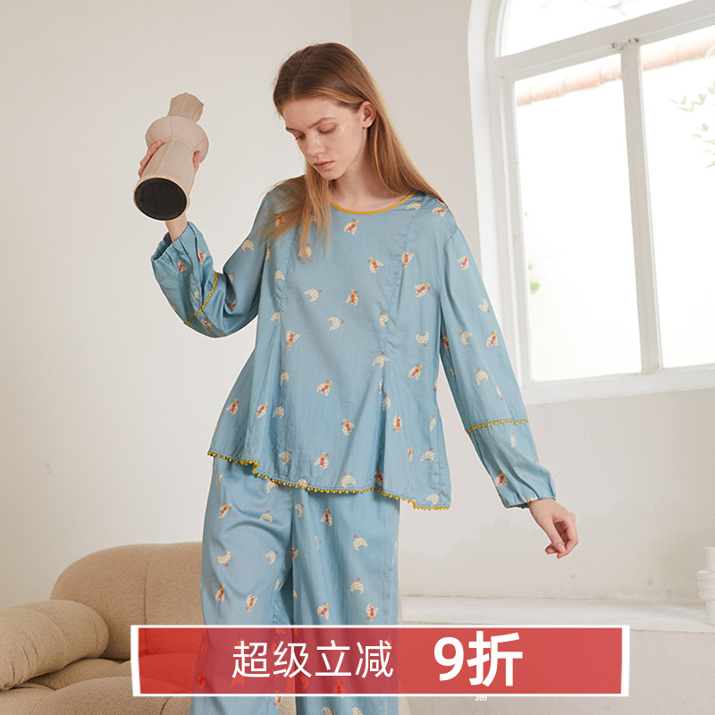 朵朵可可女贡缎纯棉碎花睡衣套装