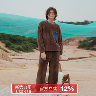 优质情侣加厚珊瑚绒睡衣男女秋冬简约圆领套头家居服套装 朵朵可可