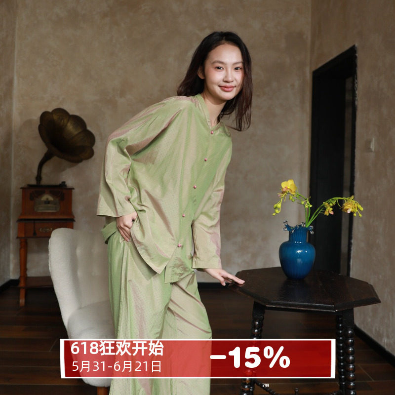 朵朵可可2026春夏高级桑蚕丝棉睡衣女立领盘扣新中式家居服套装