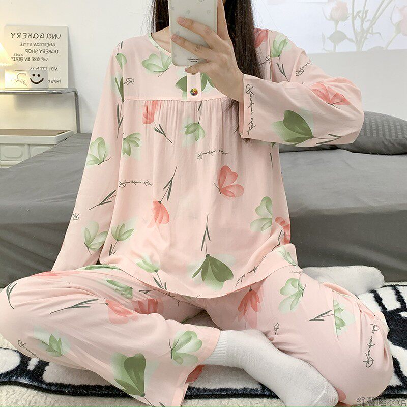 长袖大码睡衣可外穿家居服套装