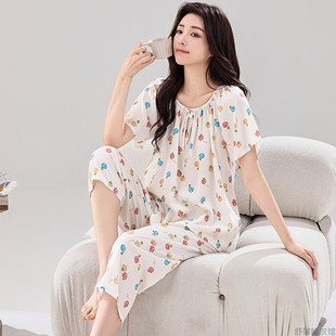 纯棉绸短袖 少女可外穿薄款 睡衣女夏款 甜美时尚 韩版 宽松家居服套装