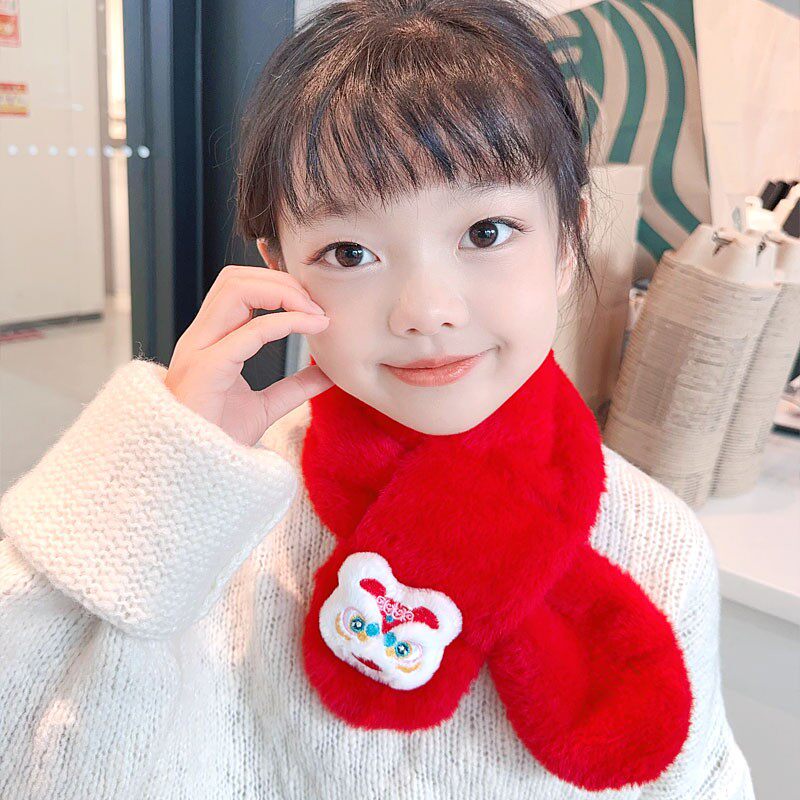 2025冬新款儿童围巾保暖仿兔毛宝宝毛绒围脖卡通加厚学生毛毛围巾