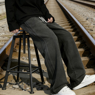 2026百搭抽绳水洗休闲裤 宽松直筒裤 子潮牌痞帅跨境冬季 M40 男春季