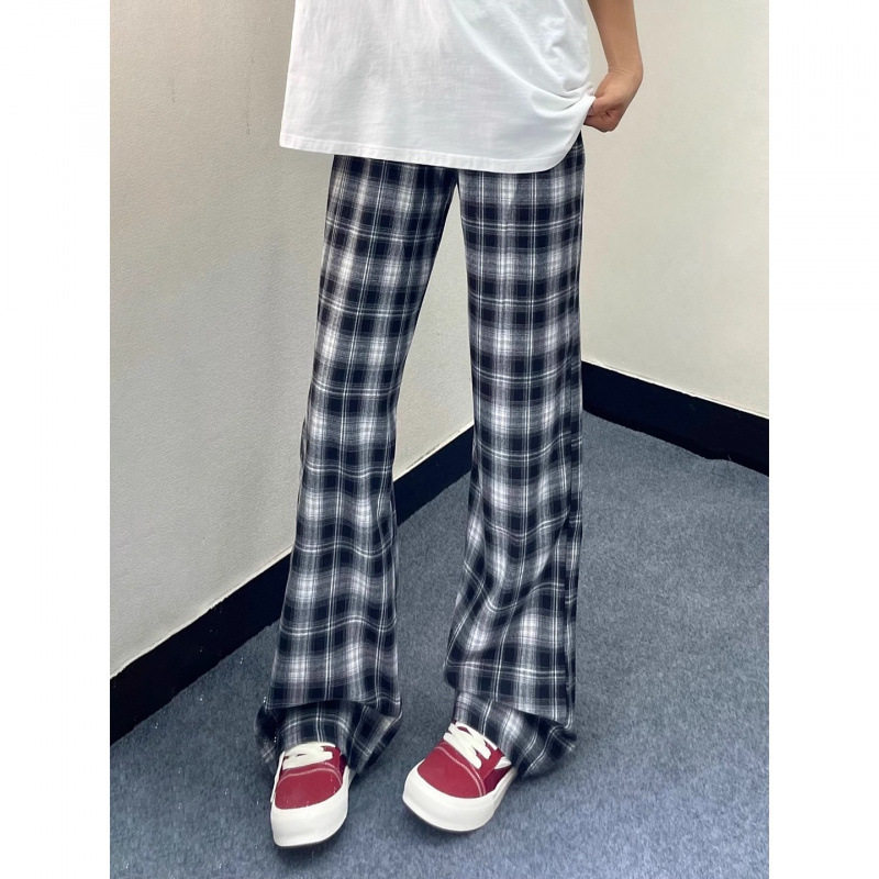 美式复古黑白格纹裤子男女款春秋