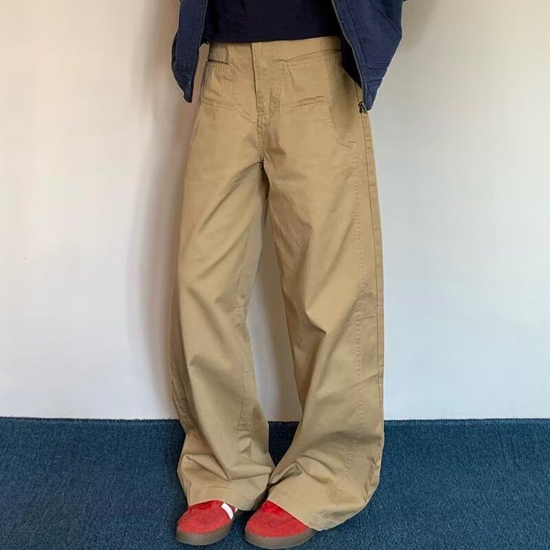 美式复古多口袋设计感休闲裤男女高街宽松阔腿褶皱小众工装裤,男装,休闲裤,淘宝优惠券,粉丝福利购,淘宝优惠卷