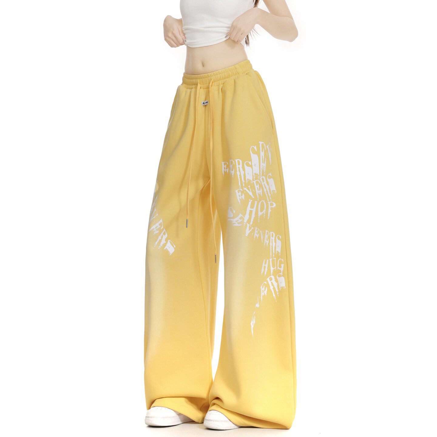 新款夏季美式字母印花阔腿裤女宽松百搭慵懒垂感休闲运动裤休闲裤