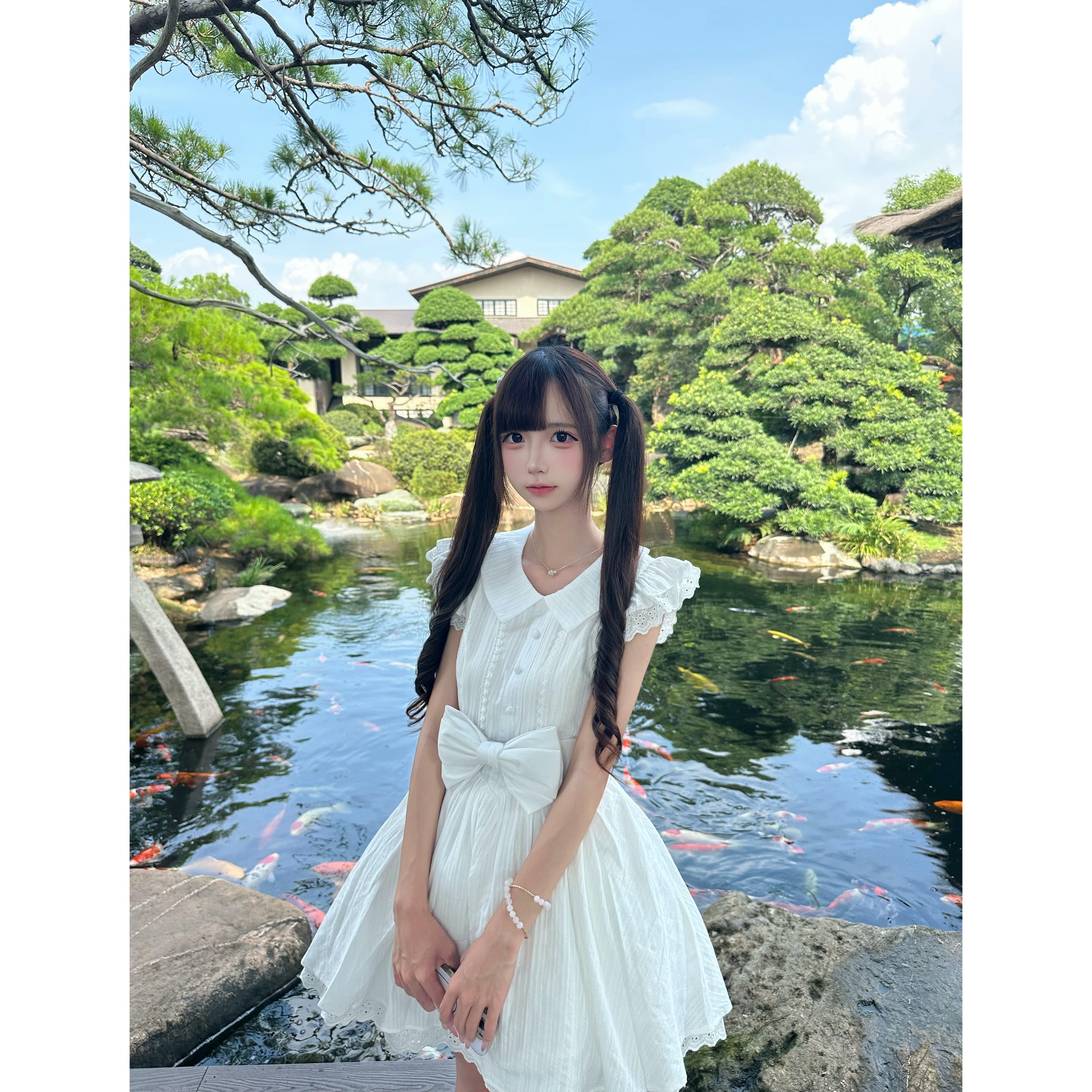 山海屿你 初恋信 古着蝴蝶结ins小白裙公主甜妹小飞袖夏季连衣裙
