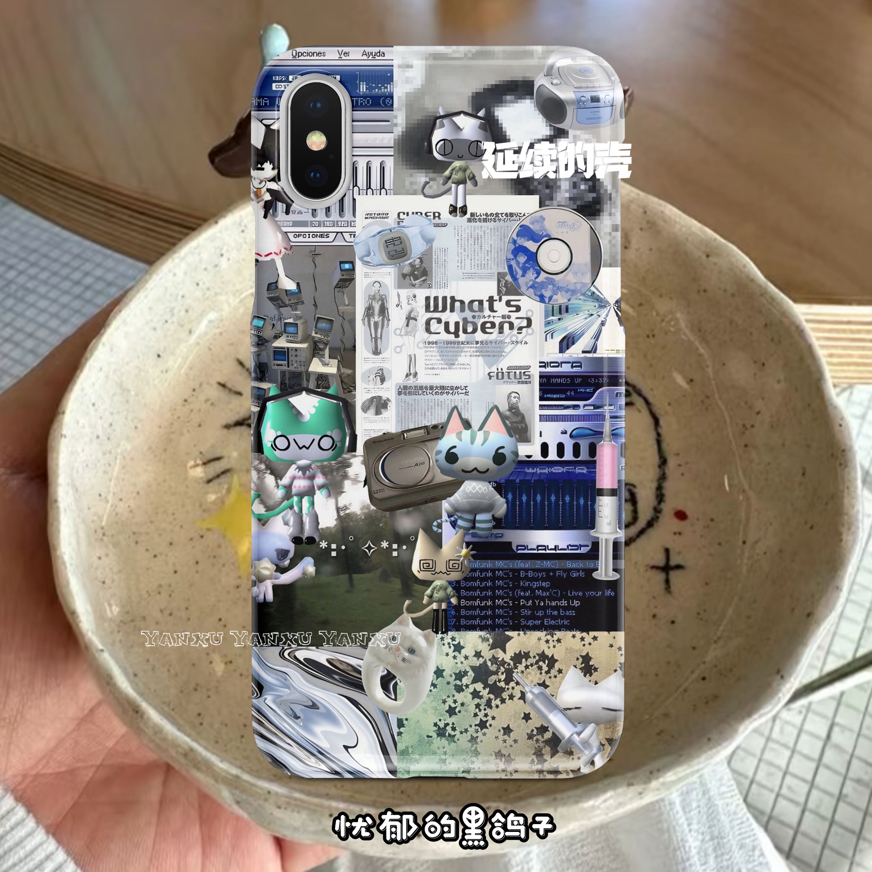 忧郁黑鸽子古早机械拼接土酷多罗猫安卓苹果通用全包定制手机壳