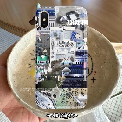 忧郁黑鸽子古早机械拼接土酷多罗猫安卓苹果通用全包定制手机壳