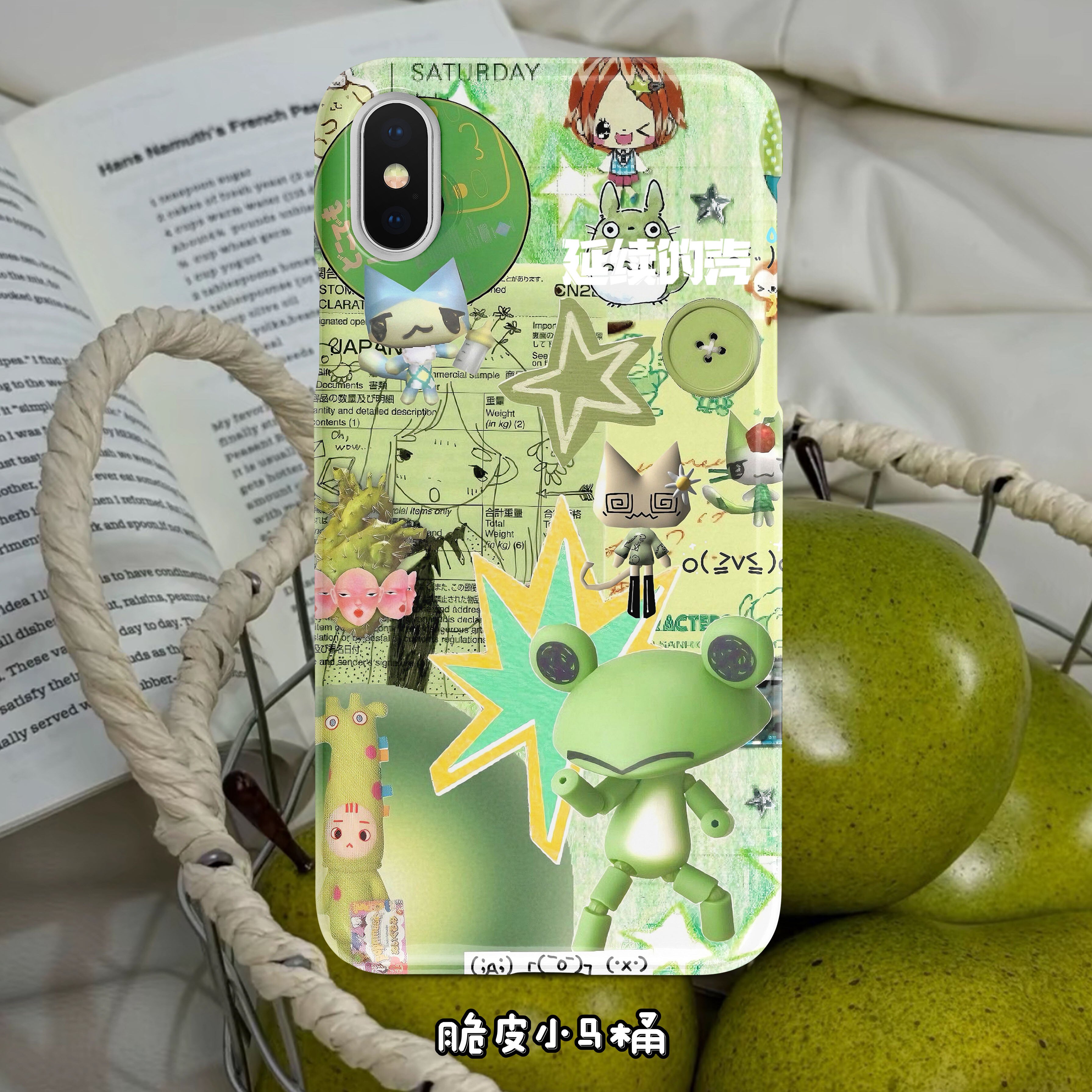 脆皮马桶大眼绿色泡泡多罗猫蛙古早星星眼少女卡通全包定制手机壳