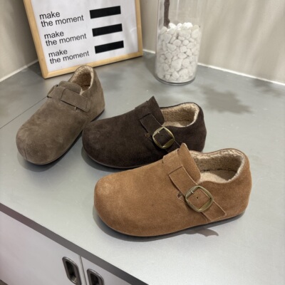 米新款2025冬上新加绒勃肯鞋舒适内增高厚底豆豆女鞋磨砂休闲鞋