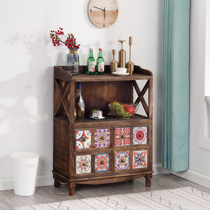 复古美式彩绘斗柜收纳柜储物柜客厅书架阳台置物柜实木餐边柜抽屉,住宅家具,餐边柜,淘宝优惠券,粉丝福利购,淘宝优惠卷