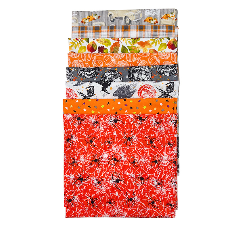 DIY手工布料纯棉外贸平纹棉布 万圣节蜘蛛南瓜树叶外贸布 宽110cm