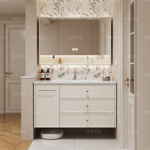 奶油风浴室柜组合现代简约