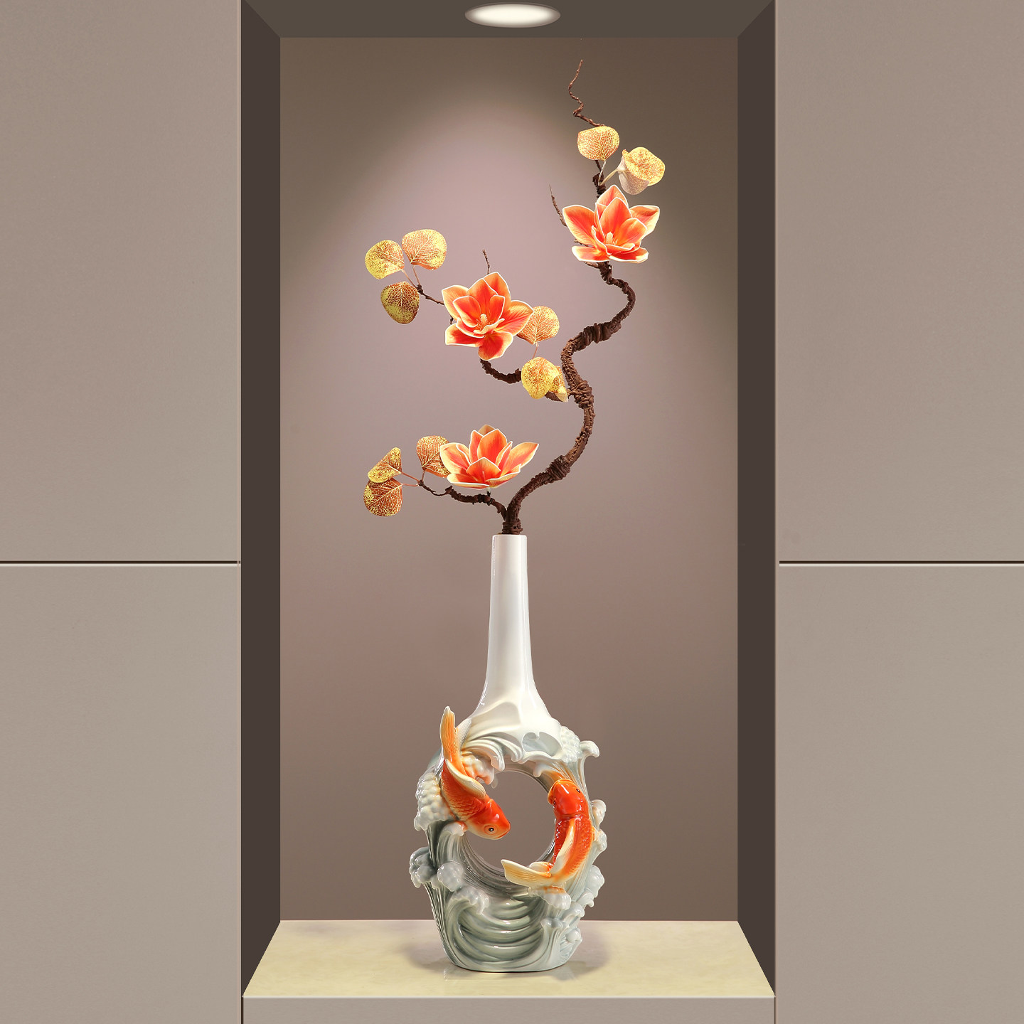 进门玄关屏风锦锂鱼花瓶摆件高端大气客厅电视柜招财装饰工艺礼品