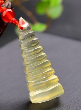 天然白水晶文昌塔吊坠金榜题名黄水晶精雕挂件学生礼物荣升塔项链