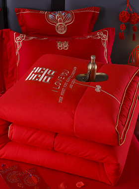 蚕丝被子冬被结婚陪嫁婚庆大红双人新婚房送礼喜庆春秋棉大豆被芯