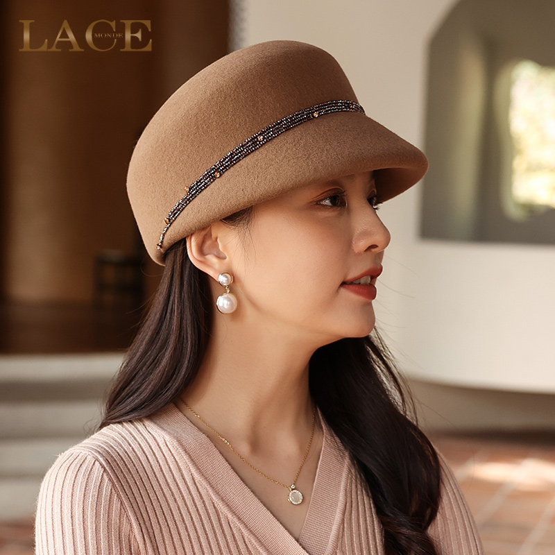 冬季帽子女羊毛鸭舌帽韩版潮女士礼帽百搭秋冬日系休闲时尚毛呢帽