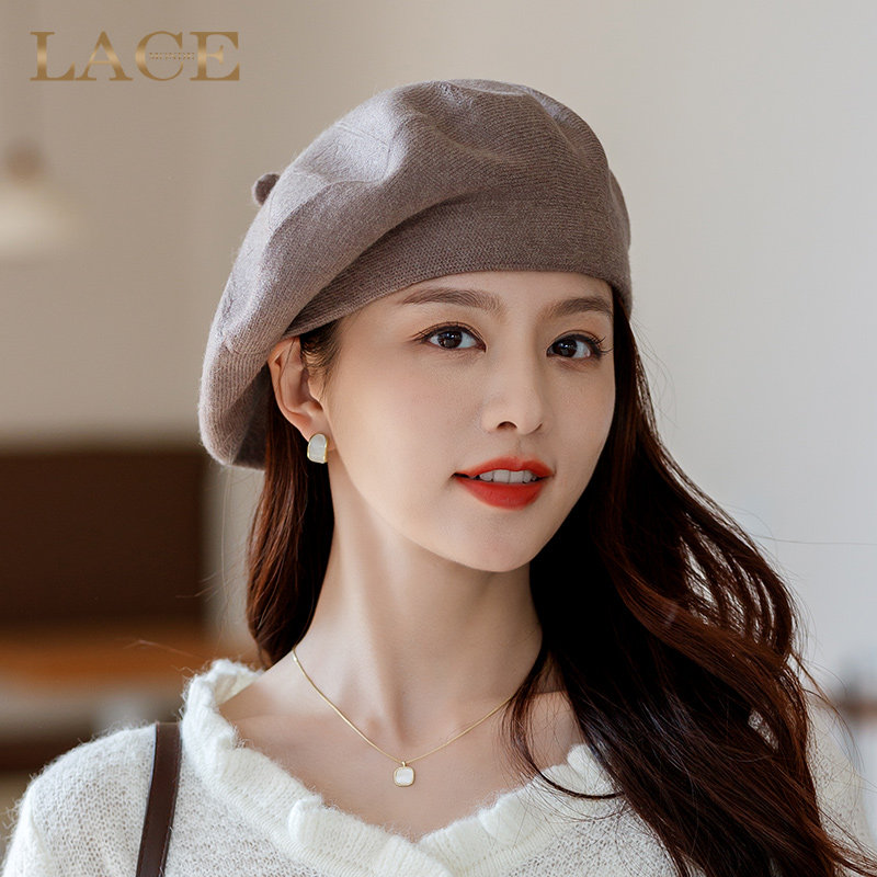 蓝诗梦戴羊毛贝雷帽子女士2024新款秋季冬天冷大头围礼帽时尚潮流