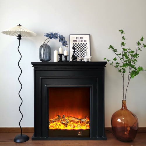 法式壁炉装饰柜黑色客厅壁炉玄关柜意式轻奢仿真火焰壁炉取暖器